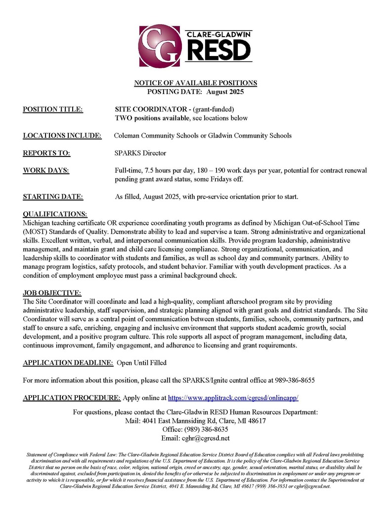 SPARKS Site Coordinator - Aug 2025