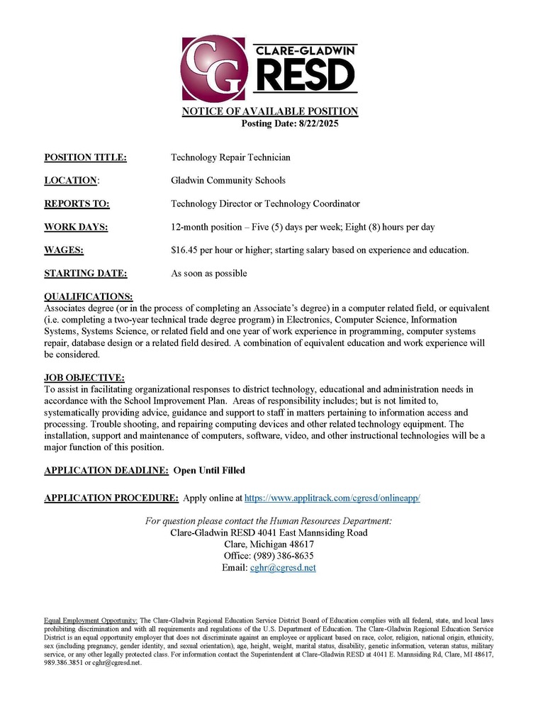 Technology Repair Tech - Job Posting