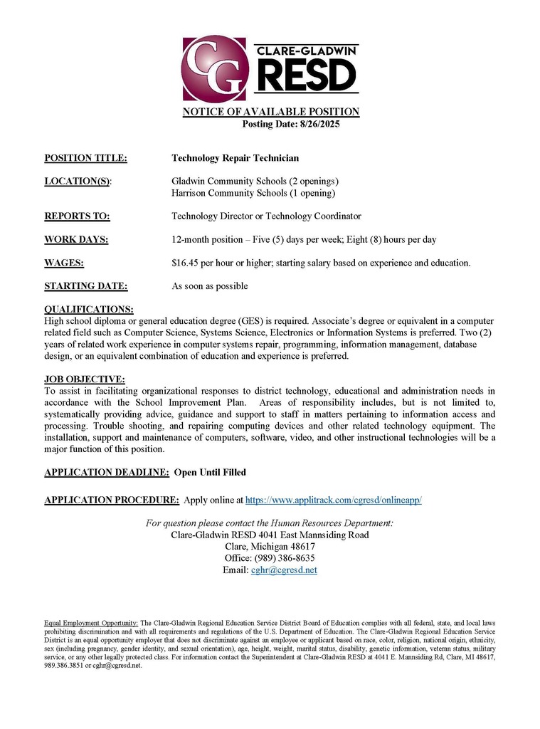 Technology Repair Tech - Job Posting 8