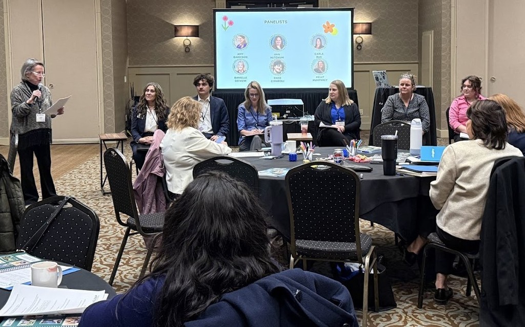 Panelists take part in a discussion during the MI-YDA Credential Program Institute of Higher Education Summit, focused on expanding opportunities for student learning and college credit pathways.