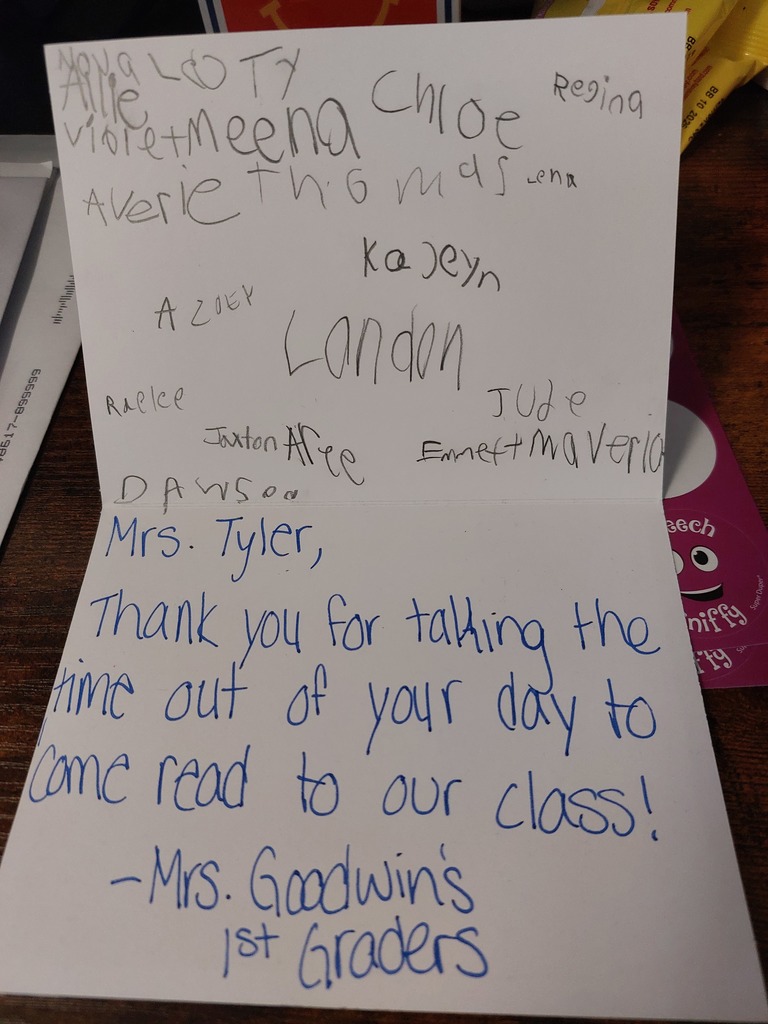 Thank you note from 1st Grade Students