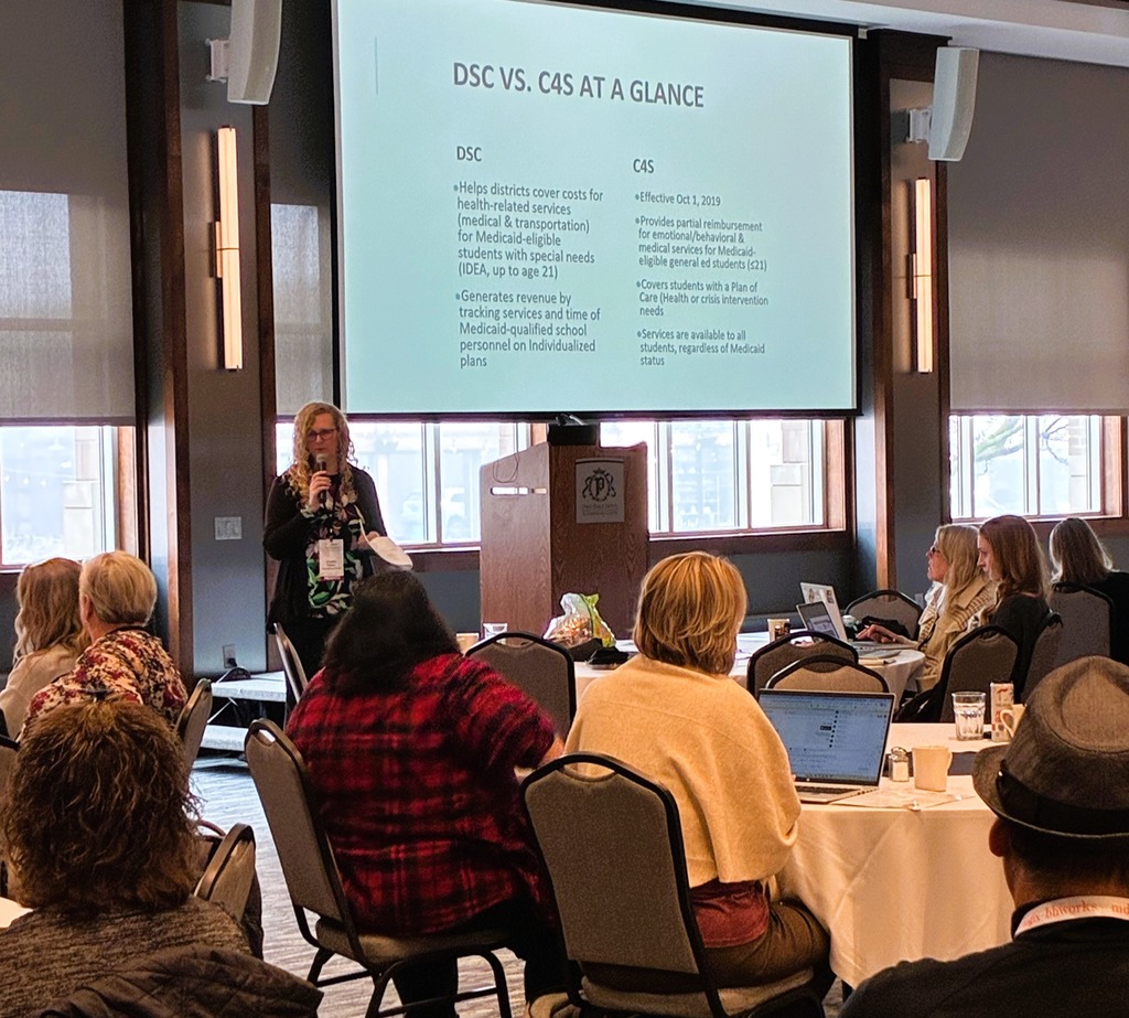 Angella Peters, Clare-Gladwin RESD Medicaid Coordinator presenting on Direct Service Claims ves C4S at Glance for the "Medicaid 101: Foundations of School-Based Medicaid" presentation.