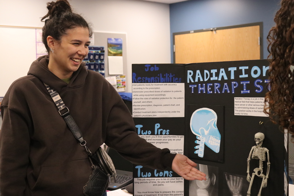 Health Occ student working on a presentation.