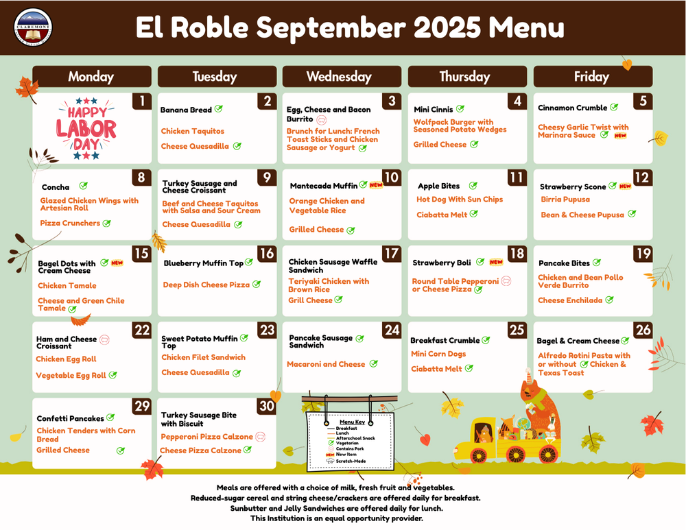El Roble September 2025 Menu