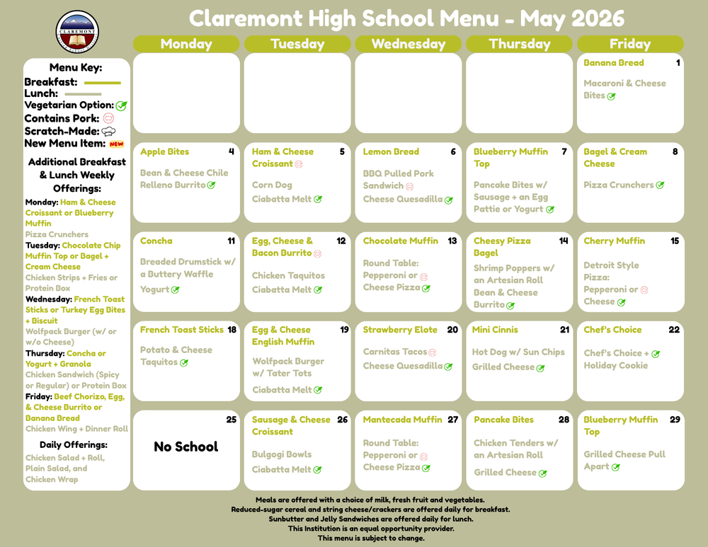 CHS Menu for May