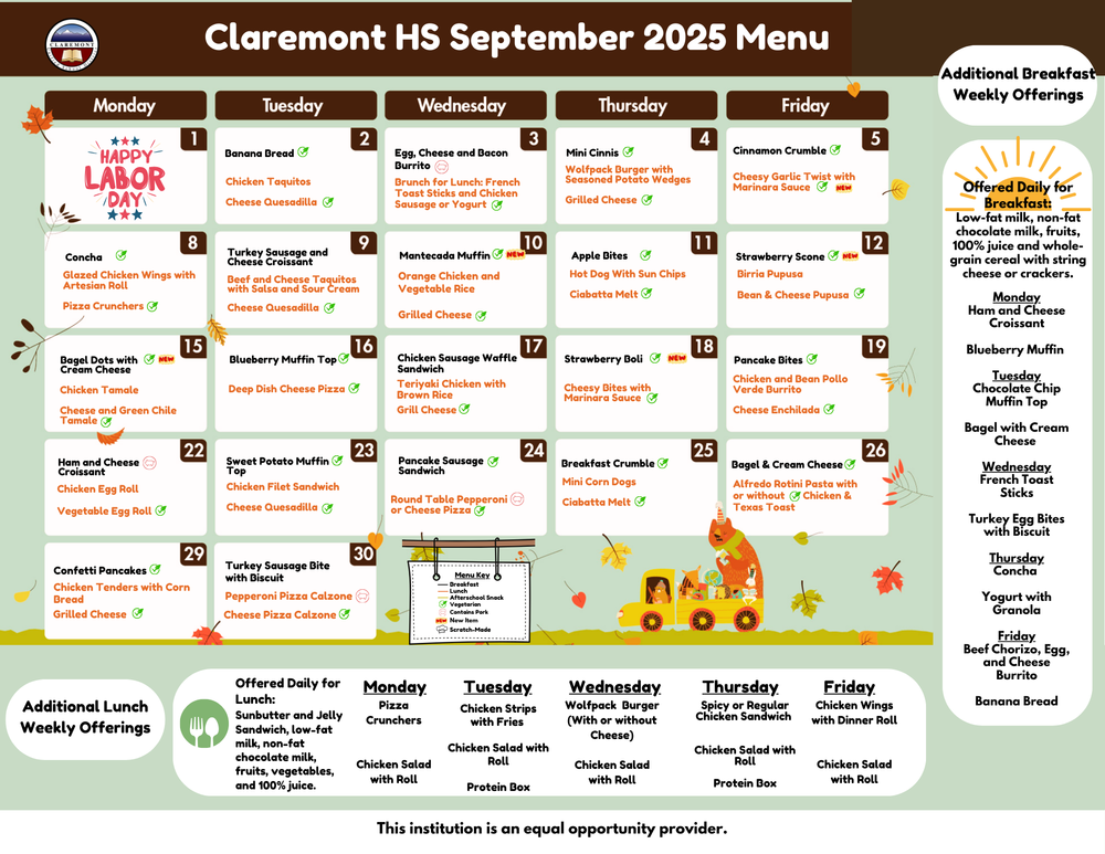 CHS September 2025 Menu