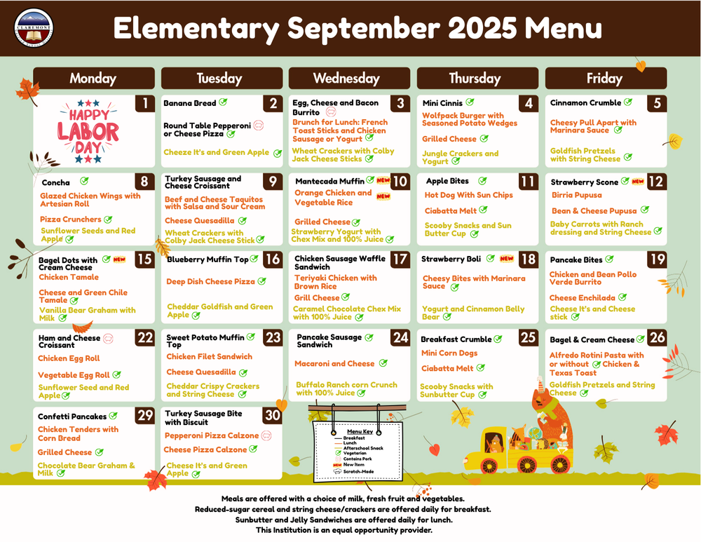 Elementary September 2025 Menu