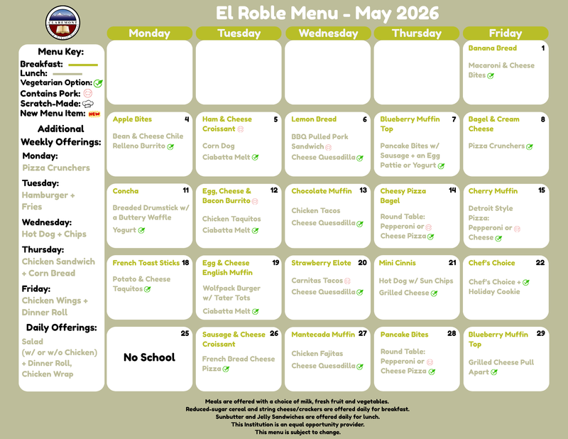 el roble menu