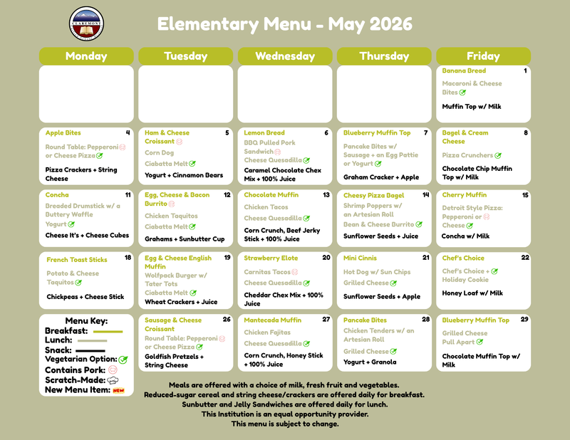 elementary menu
