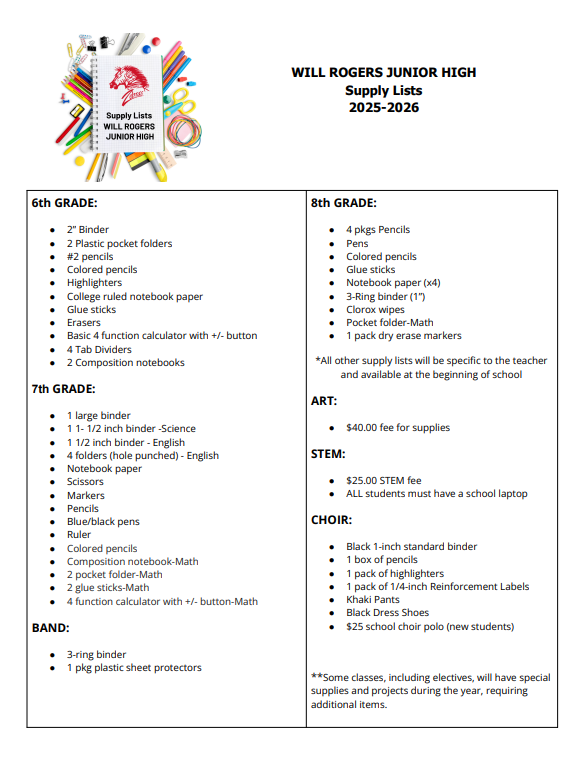 SUPPLY LISTS