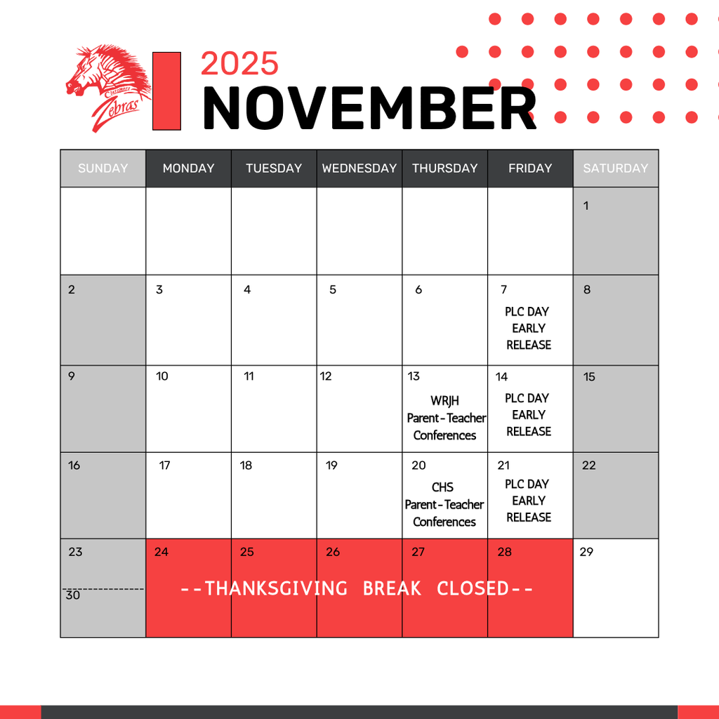 calendar with zebra logo and dates (all dates listed in article below)