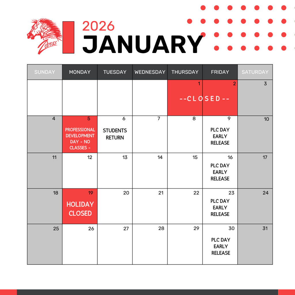 calendar with zebra logo and dates (all dates listed in article below) 