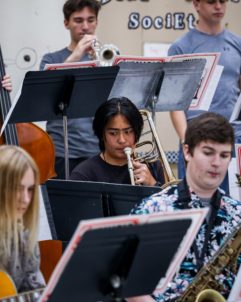 Student playing trombone at Jazz Summit