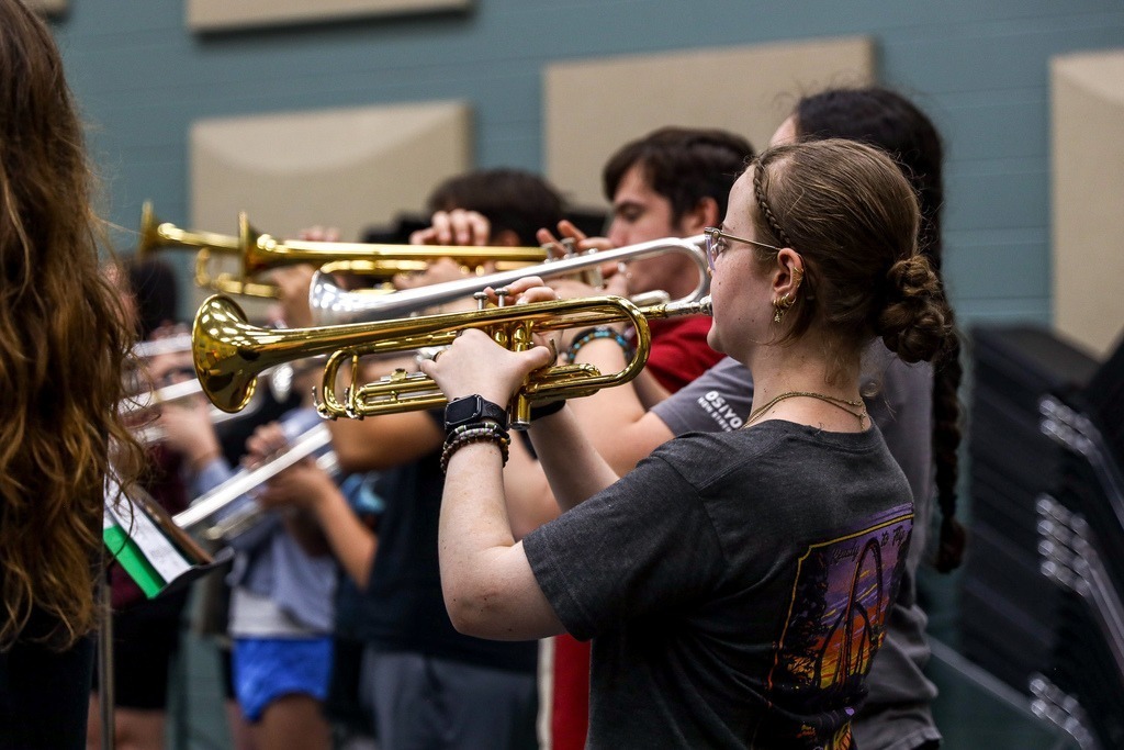 Trumpets in the band room rehearsing