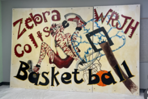 previous mural at the junior high that says Zebra Colts Basketball, WRJH