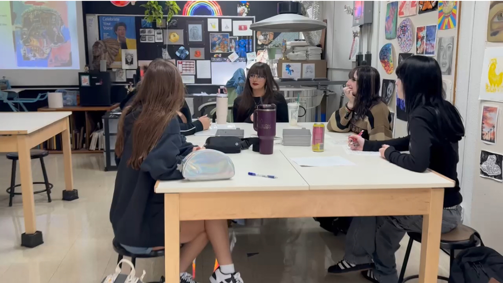 Students discussing funding of their art that they want to purchase in their game