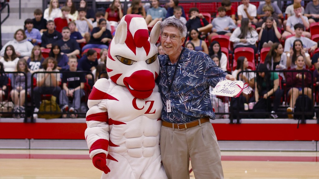 teacher with mascot