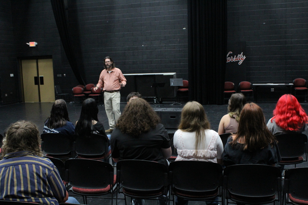 Drama director Josh Gibson in front of his class