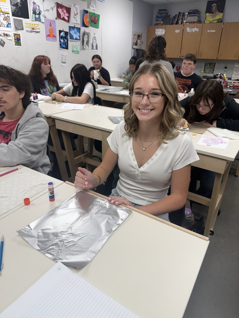 ✨ Our art students have been letting their creativity shine—literally! ✨ This week, they explored a unique technique using puffy paint and aluminum foil to create stunning metallic effects. The results? Bold textures, shimmering details, and one-of-a-kind masterpieces that catch the light just right.
