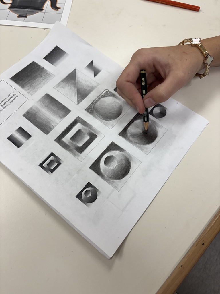 Students in art 1 working on shading