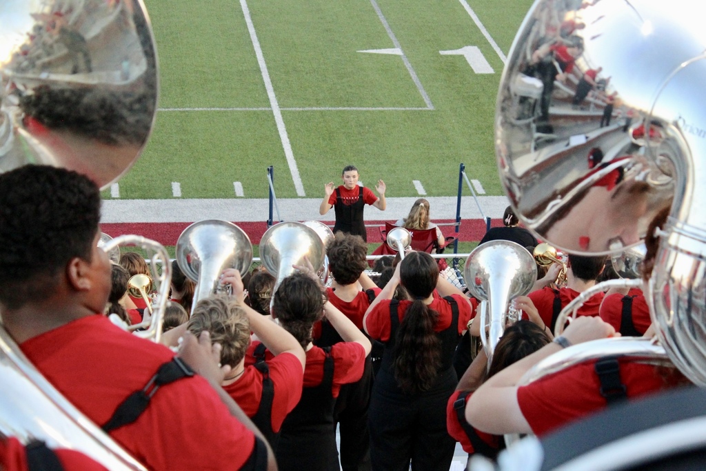 Drum major directing the band