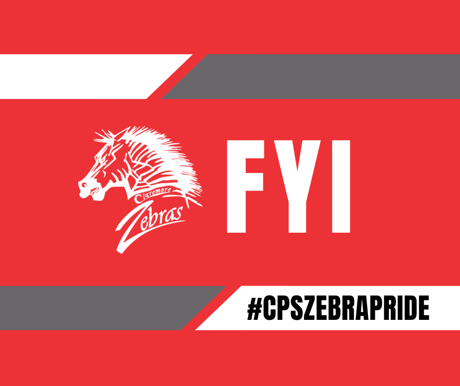 sign that says FYI and cps zebra pride. red, gray, and white with zebra logo
