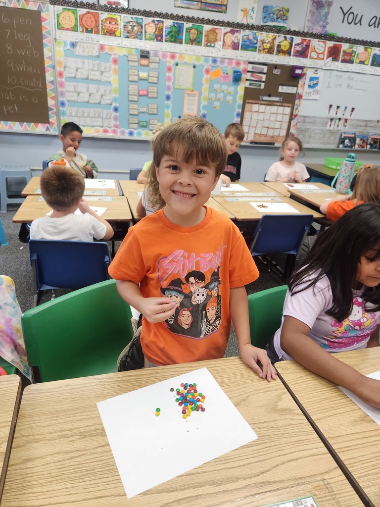 Student counting m&m's