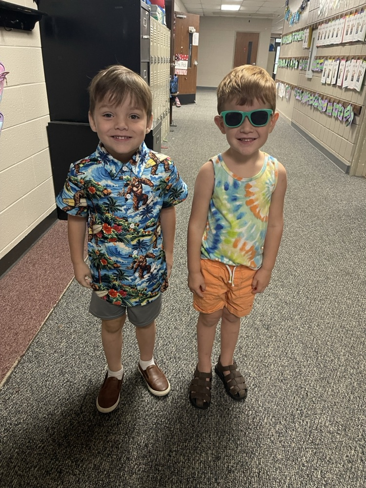 students dressed in Hawaiian gear