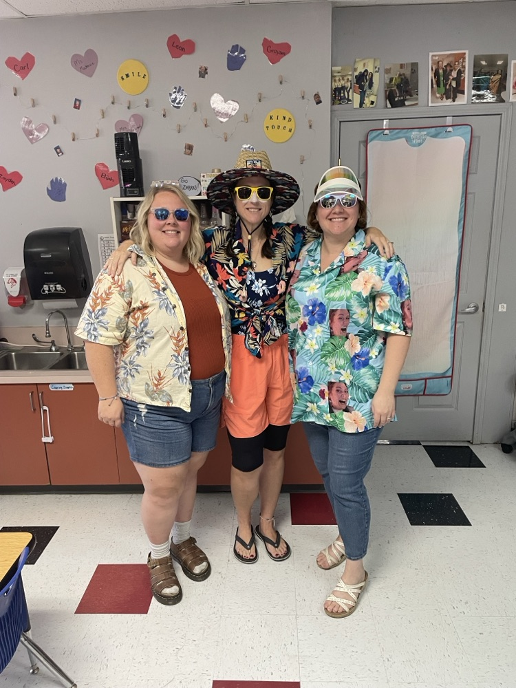 staff dressed in Hawaiian gear