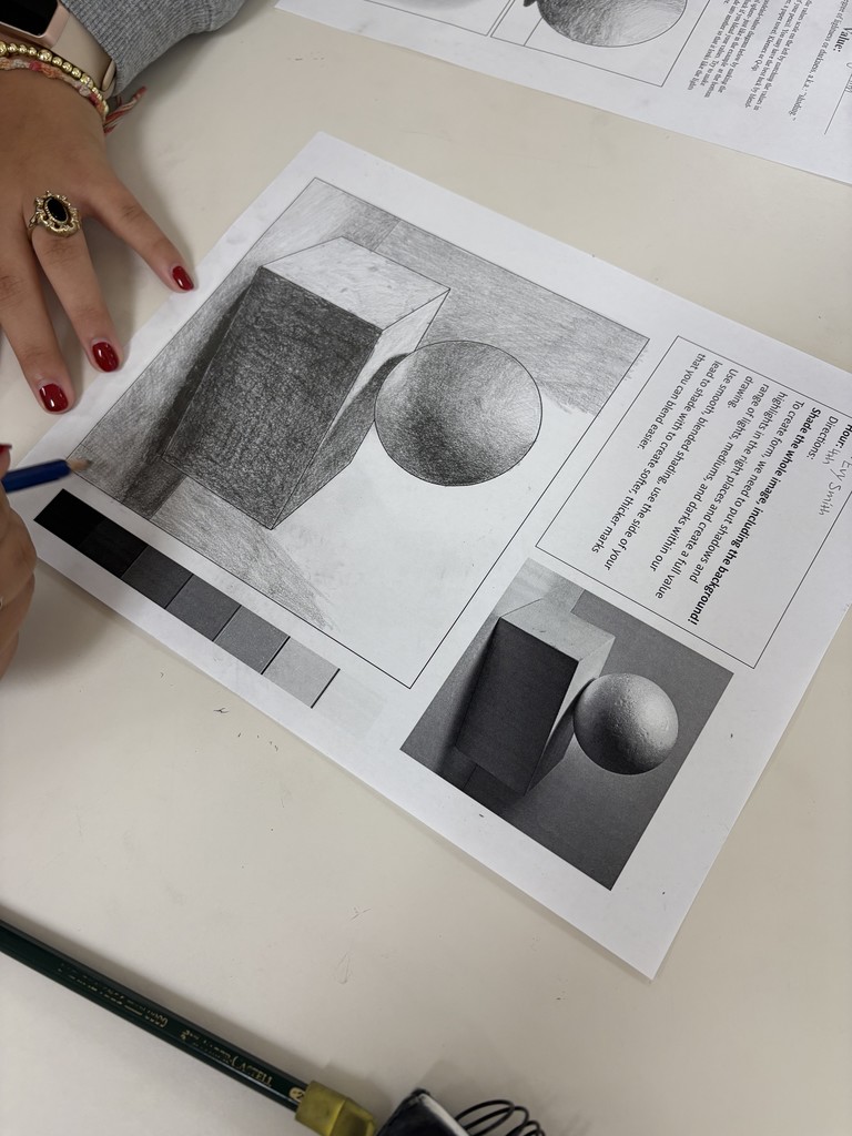 In Art I, our students are diving into value and shading techniques! Theyβve been exploring the importance of using a full value rangeβdarks, lights, and everything in betweenβto make their drawings look three-dimensional. ποΈ Through practice, theyβre sharpening their shading skills and developing craftsmanship that takes their artwork to the next level!