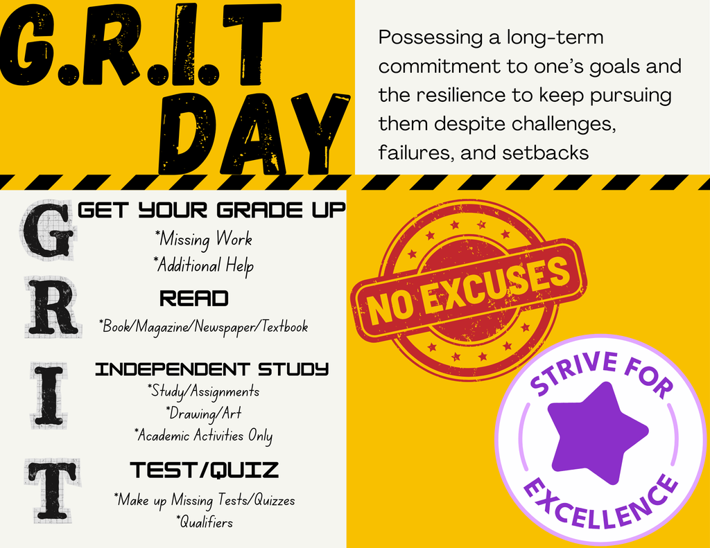 We want to recognize Mrs. Gonzalez for using one of the CPS core values of Innovation to creatively help her students work towards another core value of Excellence through the acronym G.R.I.T. (another core value): G – Get your grade up R – Read I – Independent study T – Test/quiz By bringing G.R.I.T. to life in her Spanish I and II classes, she’s helping students work toward Excellence. Day #1 was a success as students focused on missing assignments, retest qualifiers, essays, and tests!