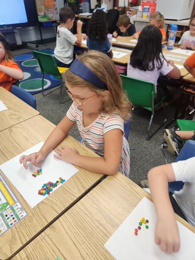 students using m&ms for subtraction lesson