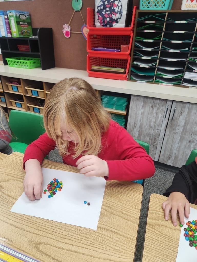 students using m&ms for subtraction lesson