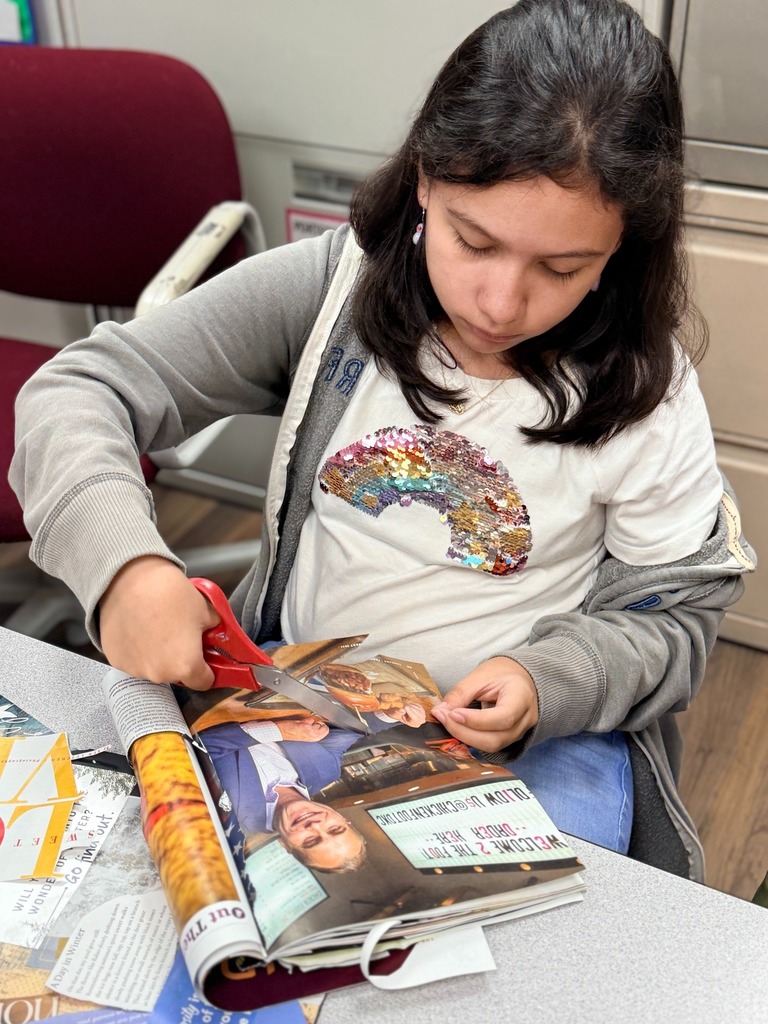 students working on their collages