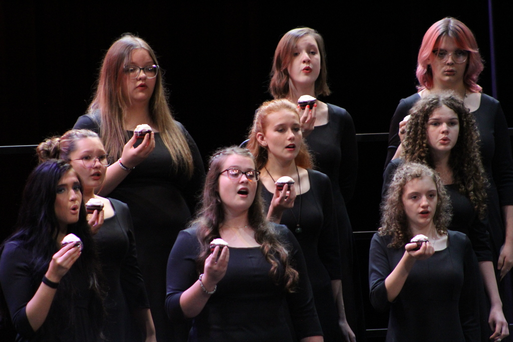 CHS Choir Students singing a song about a red velvet cupcake.