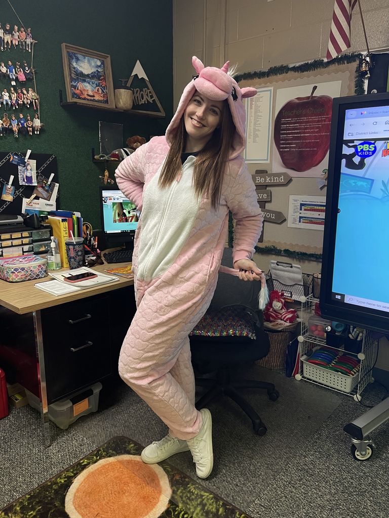teacher wearing pjs