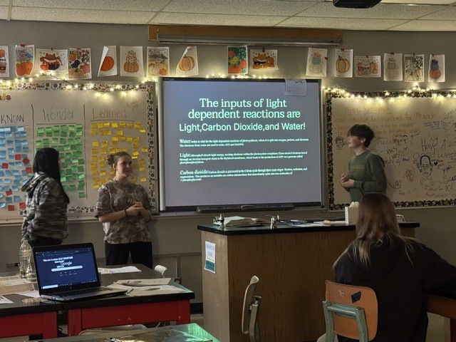 In Mrs. Lutz’s biology class, students have been working on a project that turns the traditional classroom upside down. Each group was randomly assigned a stage of photosynthesis, tasked with learning all about their assigned step, and then creating a lesson to teach the rest of the class.  Students quickly learned that teaching isn’t as easy as it looks—but they rose to the challenge and had fun in the process. This hands-on approach helped students take ownership of their learning and see just how much they’re capable of when they become the teachers!