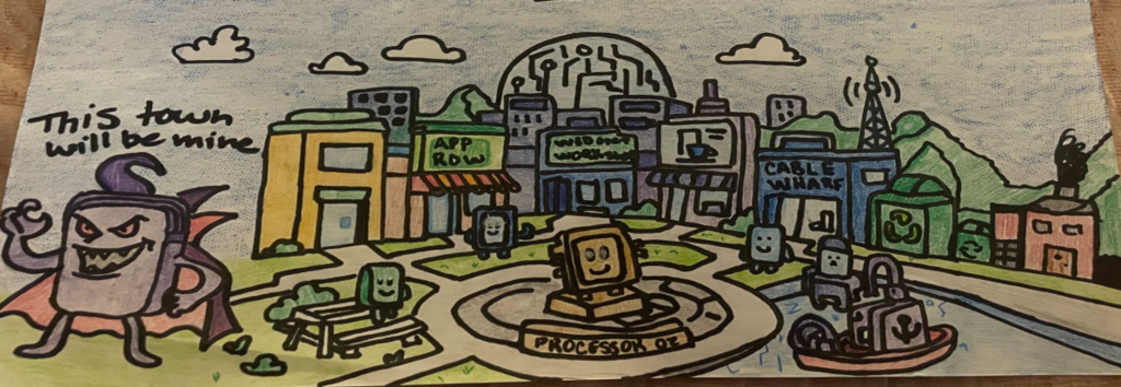 Coach Eddy’s English IV students took the classic epic Beowulf and gave it a modern twist—reimagining the hero’s battles in today’s world.  One creative group presented Beowulf vs. the Evil Phone Pouch—a clever take on a challenge every student faces in a school with no personal electronic devices! Their story highlights how even modern “battles” can mirror timeless themes of courage, conflict, and overcoming challenges.  What an engaging way to connect literature to real student experiences!