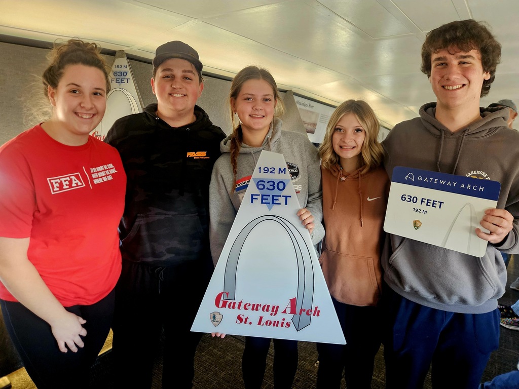 Our students had an incredible experience at the National FFA Convention in Indianapolis, connecting with fellow members from across the country and exploring opportunities with colleges and industry leaders. Highlights included celebrating Chason Sisovsky earning his American FFA Degree, visiting the Peyton Manning statue at Lucas Oil Stadium, touring the Indianapolis Motor Speedway, and enjoying a fun evening bowling with friends and family.  They also visited St. Louis, riding to the top of the Arch for amazing views of the Mississippi River.  A proud moment for our FFA members as they grow their leadership, network, and knowledge!