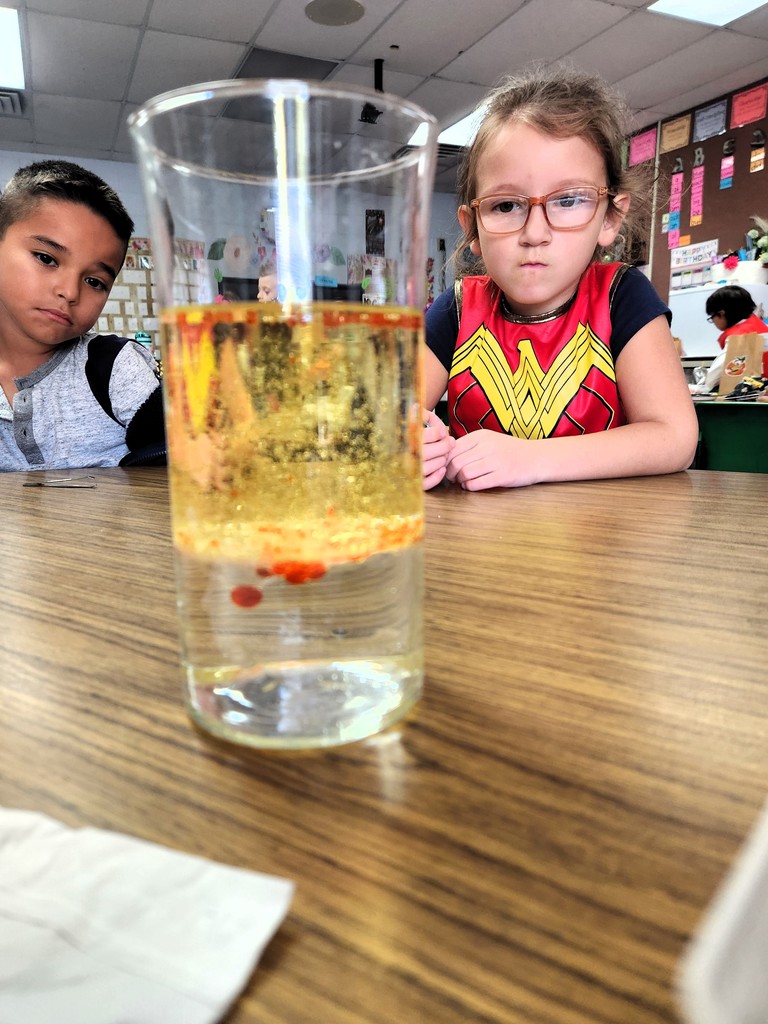 students looking at science project