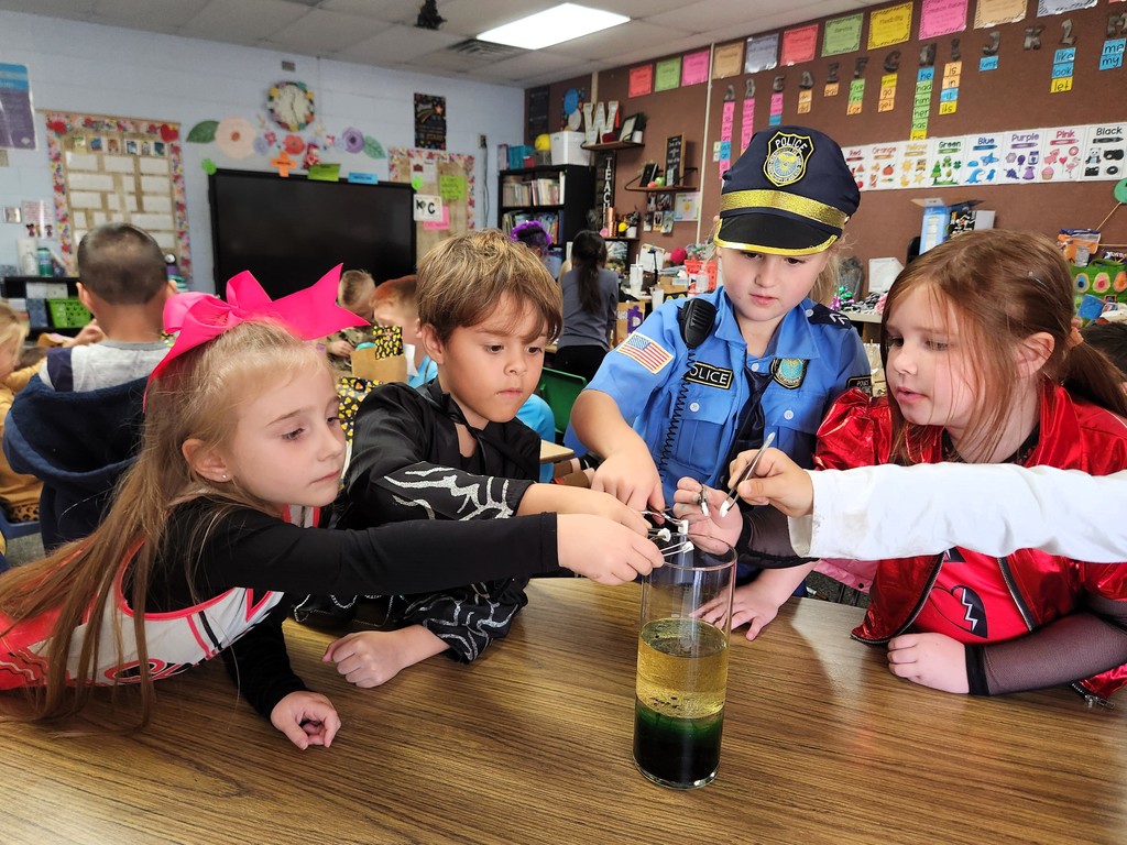 students participating with science project