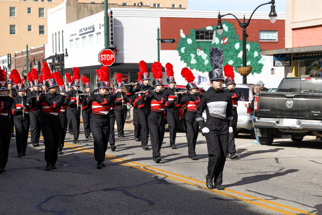 High school Marching Band at the Veteran's Parade.