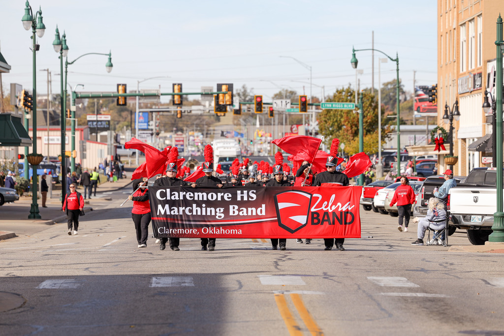 High school Marching Band at the Veteran's Parade.