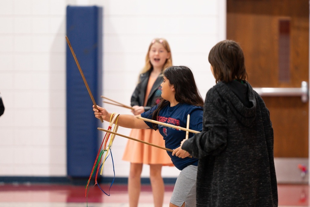 Students playing in the Cherokee Heritage Games at Roosa.