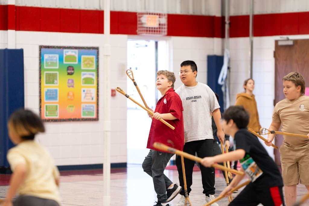 Students playing in the Cherokee Heritage Games at Roosa.