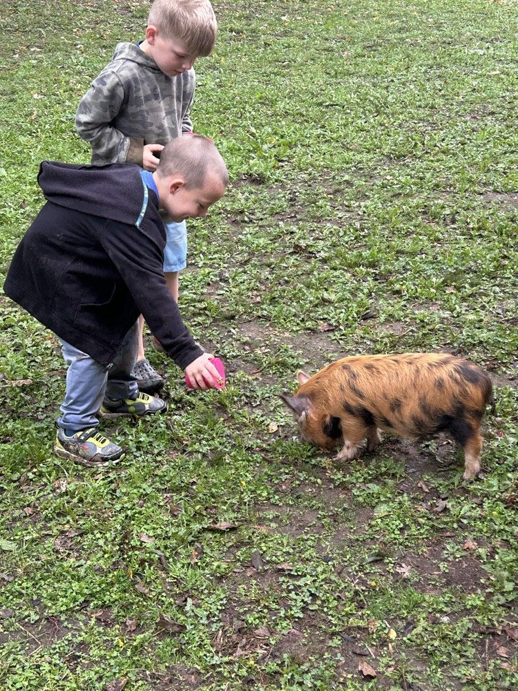 student with pig 