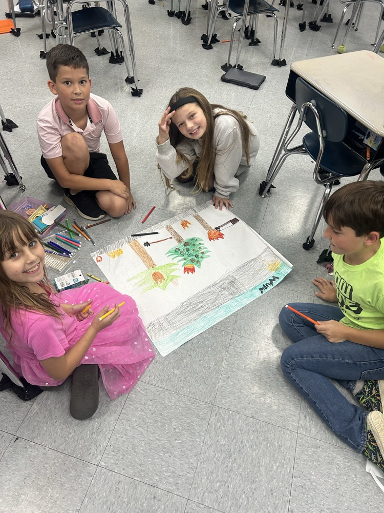 students working together on poster