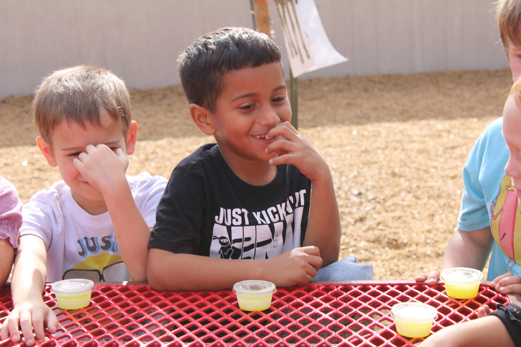student waiting to drink pickle juice