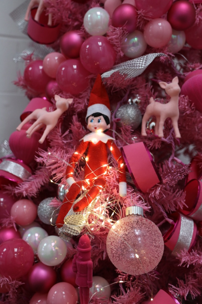 Dazzle is tied up in the lights on the tree