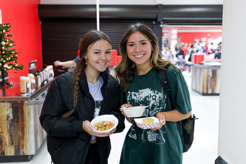 High school students with their Gumbo and rice.
